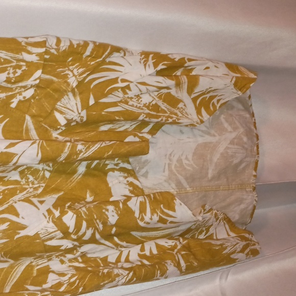 Cynthia Rowley tropical mustard dress with white flowers. Large. Linen&v… - Picture 2 of 6